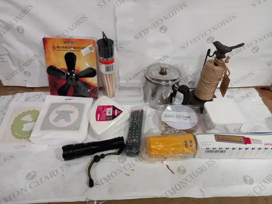 BOX OF ASORTED HOUSEHOLD ITEMS TO INCLUDE PAINT BRUSHES, REMOTE CONTROLS AND TORCHES