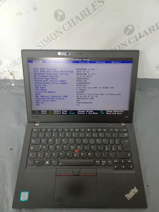 LENOVO THINKPAD X280 12 INCH I5-8350U 1.70GHZ