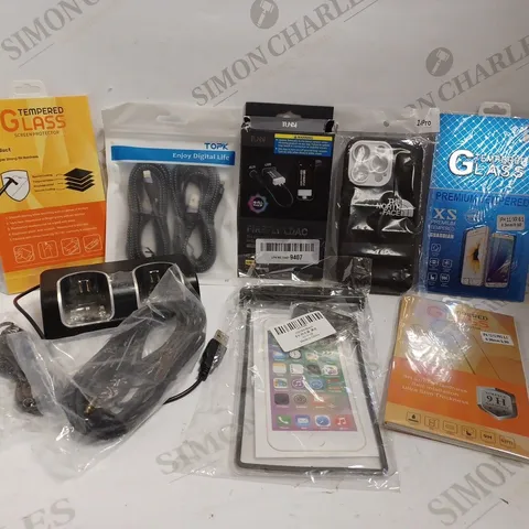 BOX OF APPROX 20 ITEMS INCLUDING ASSORTED PHONE CASES, SCREEN PROTECTORS AND CHARGERS FOR VARIOUS PHONES