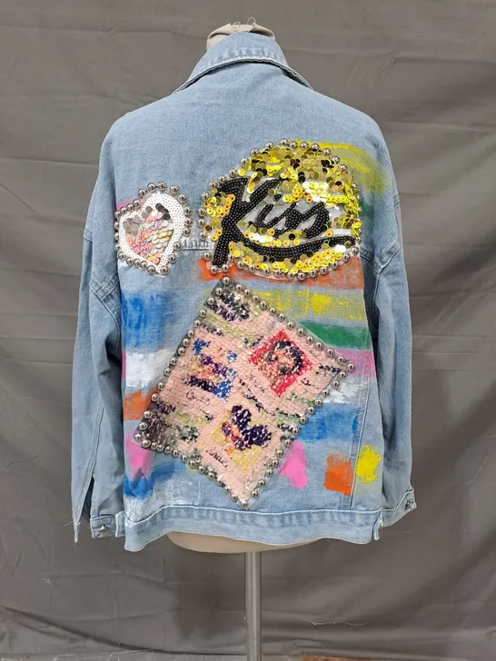 CAMEO ROSE STUDDED AND PAINTED DENIM JACKET SIZE LARGE