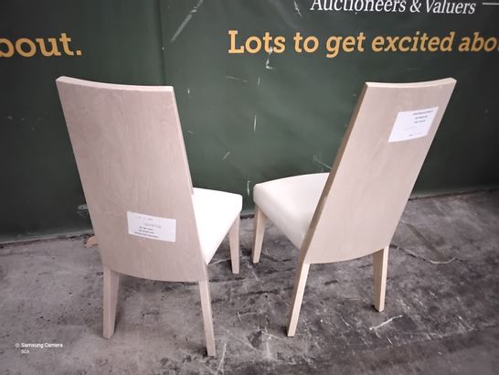 PAIR OF DESIGNER WHITE PU UPHOLSTERED HIGH BACKED DINING CHAIRS 