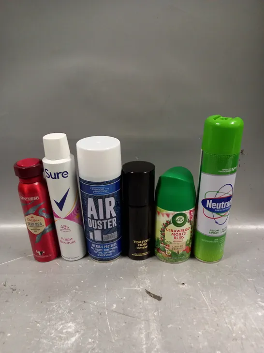 APPROXIMATELY 15 ASSORTED AEROSOLS TO INCLUDE TOM FORD BODY SPRAY, AIR DUSTER, SURE DEODORANT ETC - COLLECTION ONLY 