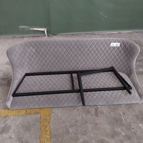 DESIGNER QUILTED GREY PLUS FABRIC UPHOLSTERED BENCH