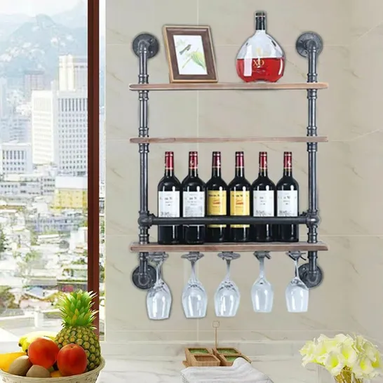 BOXED ADEQUATE WALL MOUNTED WINE BOTTLE & GLASS RACK