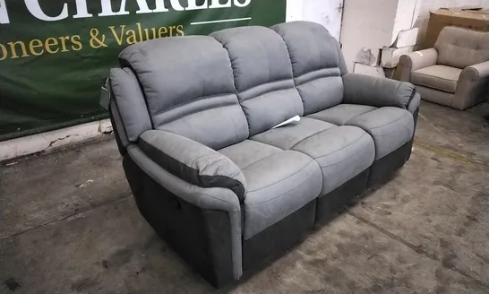 DESIGNER LIGHT/DARK GREY FABRIC 3 SEATER MANUAL RECLINER SOFA