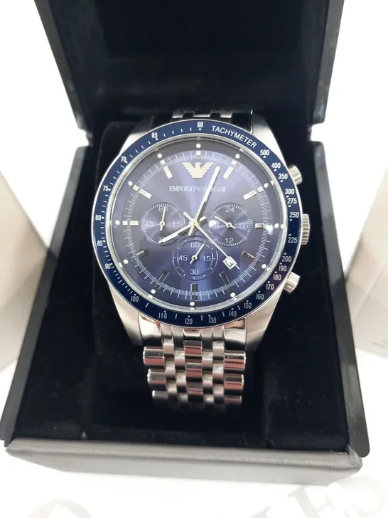 BOXED EMPORIO ARMANI STAINLESS STEEL WRIST WATCH