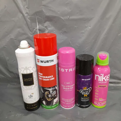 APPROXIMATELY 12 ASSORTED AEROSOLS TO INCLUDE CREP PROTECT , AIR FRESHENER , SHAVE GEL , ETC 