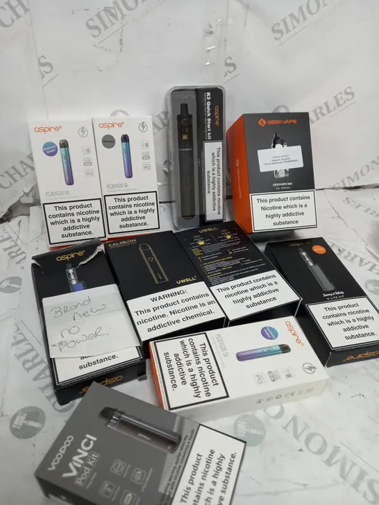 BOX OF APPROXIMATELY 10 ASSORTED E-CIG PRODUCTS TO INCLUDE ASPIRE, OXVA, VAPORESSO ETC