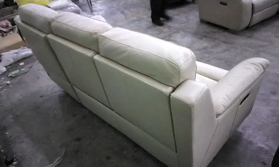 QUALITY DESIGNER CREAM LEATHER ELECTRIC RECLINING 3 SEATER SOFA