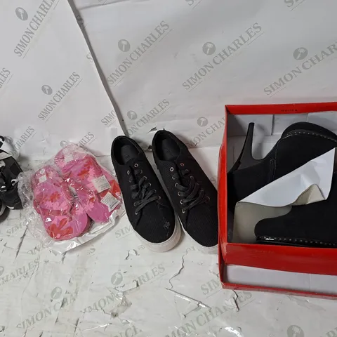 LARGE BOX OF ASSORTED SHOES TO INCLUDE BOXED AND UNBOXED TRAINERS, FLIPFLOPS AND BOOTS