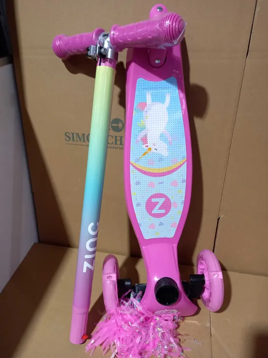 ZINC THREE WHEELED LIGHT UP SCOOTER (UNICORN)  RRP £39.99