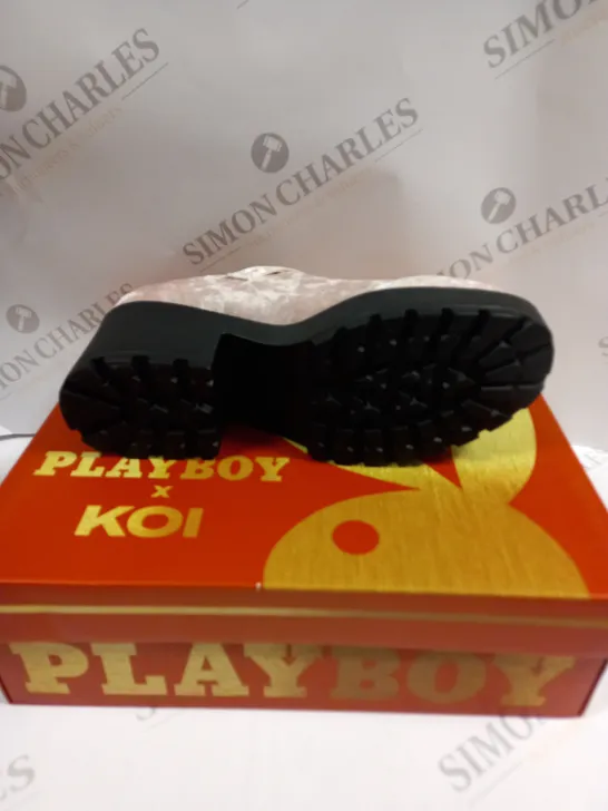 BOXED KOI FOOTWEAR TIRA PLAYBOY MARY JANES SWEET VIGILANTE EDITION BOOTS - 6