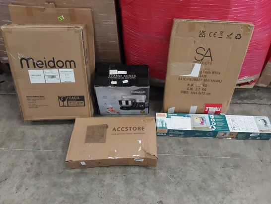 PALLET OF ASSORTED ITEMS INCLUDING: ELECTRIC MIXER, FOLDING TABLE, CLOTHES RACK, FABRIC WARDROBE, MAKEUP MIRROR 