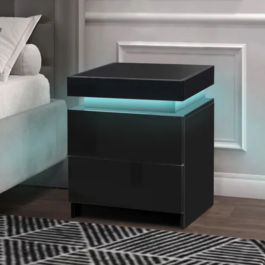 BOXED 2 DRAWER BLACK BEDSIDE CABINET 