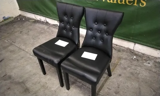 PAIR OF KENSINGTON BLACK LEATHER BUTTON BACK DINING CHAIRS