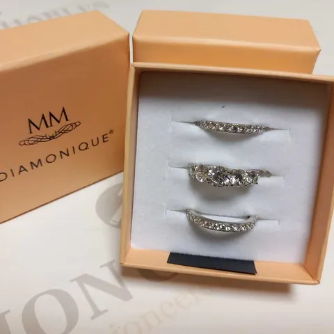 2 BRAND NEW BOXED MM DIAMONIQUE RING SET PLATINUM PLATED 