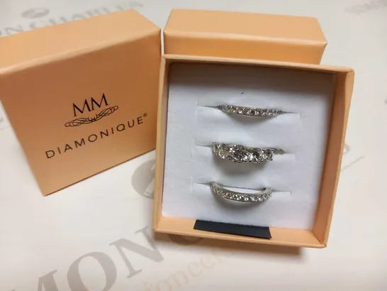 2 BRAND NEW BOXED MM DIAMONIQUE RING SET PLATINUM PLATED 