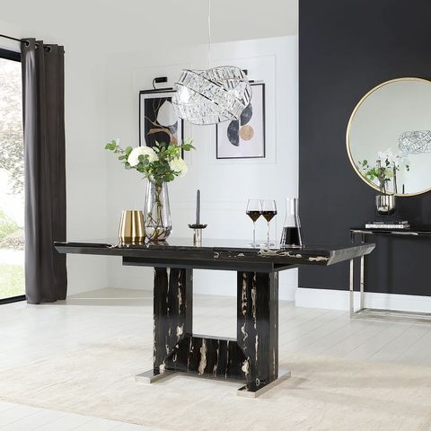 BOXED DESIGNER FLORENCE BLACK MARBLE 120-160CM EXTENDING DINING TABLE (2 OF 2 BOXES)