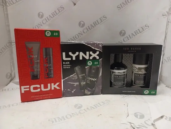 BOX OF APPROXIMATELY 5 ASSORTED BODYSPRAYS AND GIFT SETS TO INCLUDE FCUK, LYNX AND TED BAKER