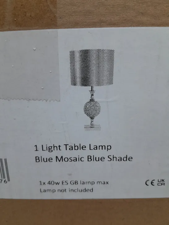 BOXED ELSA TABLE LAMP POLISHED CHROME BLUE MOSAIC WITH SHADE