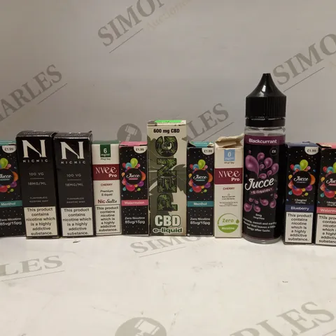 LOT OF APPROX 30 ASSORTED E-CIGARETTE LIQUIDS IN VARIOUS STRENGTHS AND FLAVOURS 