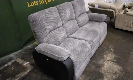 DESIGNER BLACK LEATHER AND GREY FABRIC RECLINER 3 SEATER SOFA 