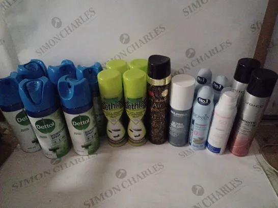 BOX OF HOUSEHOLD ITEMS TO INCLUDE DETTOL DISINFECTANT SPRAY , BIONSEN MINERALPROTECTIVE DEODORANT , ETCV