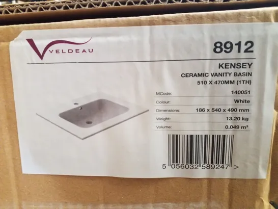 BOXED VELDEAU KENSEY CERAMIC VANITY BASIN WHITE 510 × 470mm