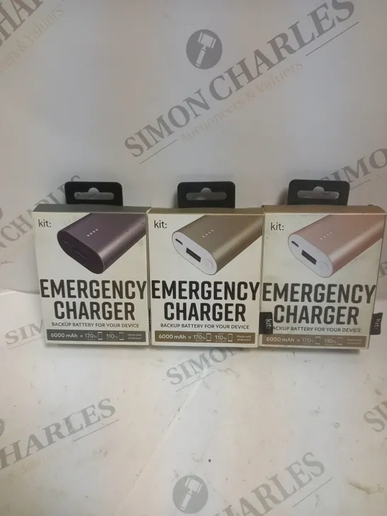 3 X BOXED KIT: EMERGENCY BACK-UP 6000MAH PORTABLE POWER BANKS	