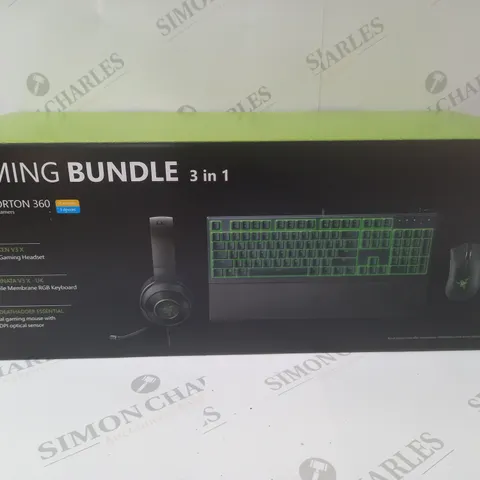 BRAND NEW BOXED RAZER GAMING BUNDLE 3 IN 1 TO INCLUDE - GAMING HEADSET, MEMBRANE RGB KEYBOARD AND ESSENTIAL GAMING MOUSE