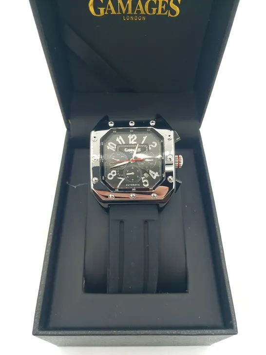 BOXED GAMAGES OF LONDON LIMITED EDITION HAND ASSEMBLED CONSUL AUTOMATIC STEEL BLACK