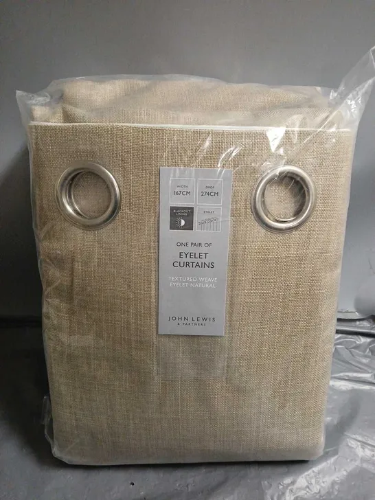 JOHN LEWIS TEXTURED WEAVE EYELET NATURAL CURTAINS (WIDTH: 67cm DROP:274cm)