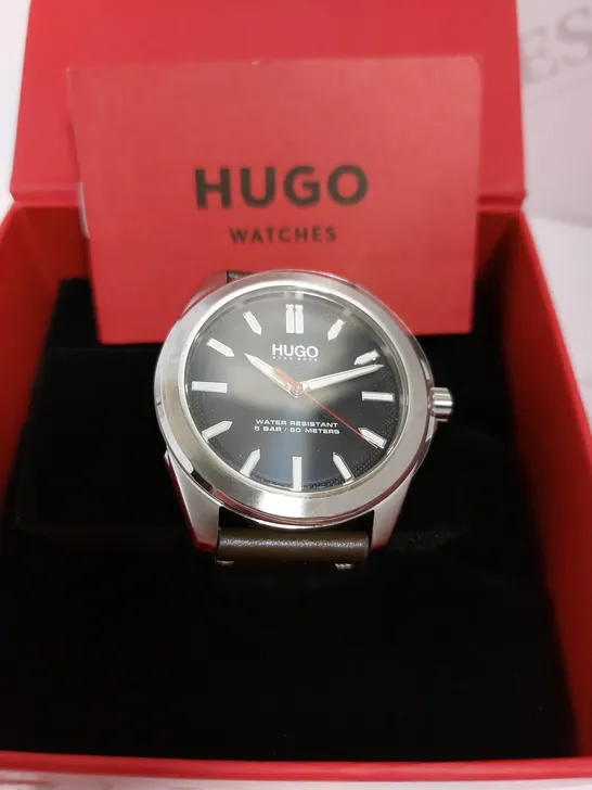 BOXED HUGO BOSS GENTS HUGO ADVENTURE BROWN LEATHER WRIST WATCH