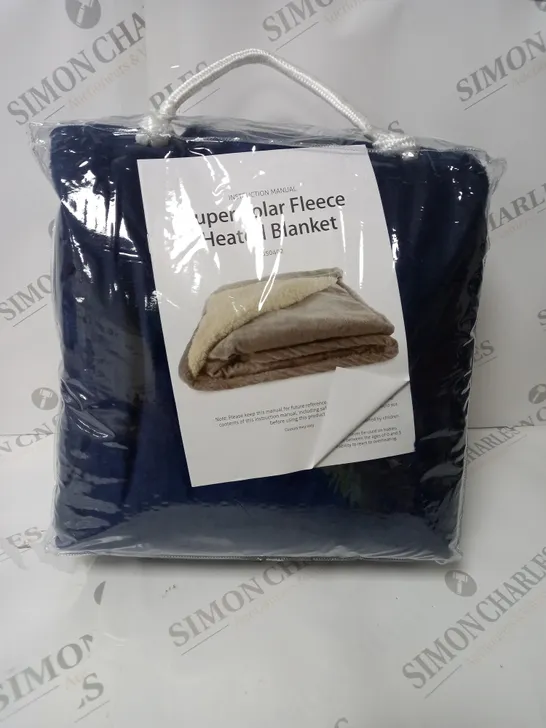 BOXED SUPER POLAR FLEECE 160 X 120CM ELECTRIC BLANKET IN NAVY BLUE 