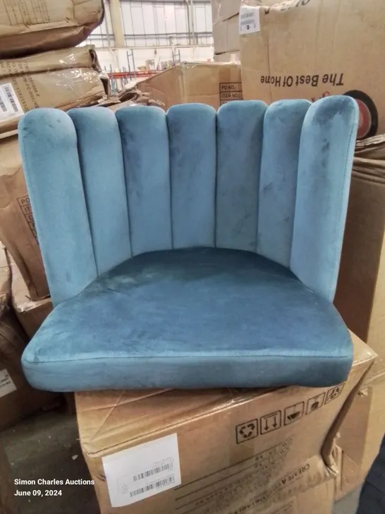 A BOXED PAIR OF LIGHT BLUE VELVET UPHOLSTERED SIDE CHAIRS 