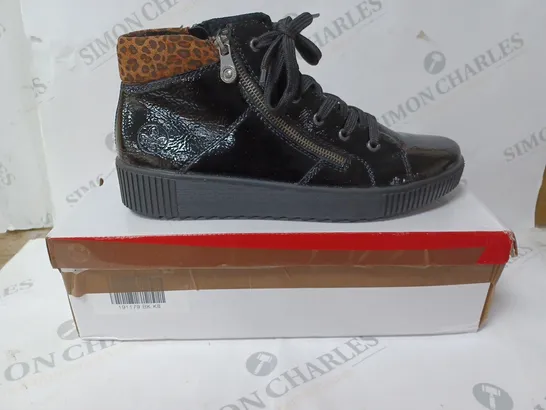 RIEKER BLACK HIGH TOP CUFFED TRAINERS - SIZE 8