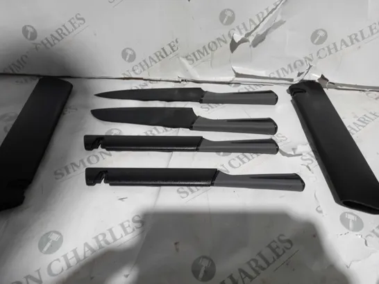 COOK'S ESSENTIALS SET OF KNIVES WITH SHARPENING SHEATHS IN BLACK