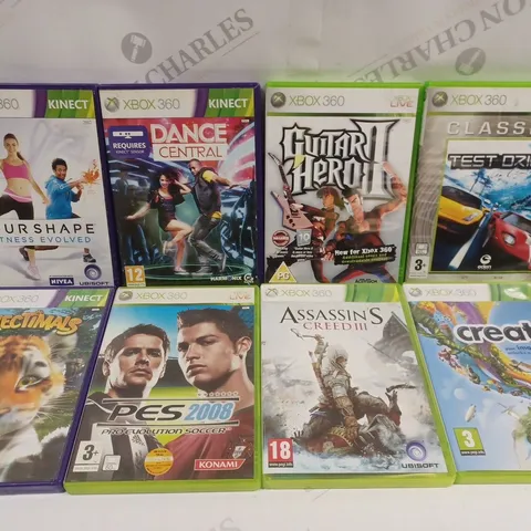 APPROXIMATELY 15 ASSORTED XBOX 360 VIDEO GAMES TO INCLUDE CALL OF DUTY 3, HALO 3, STAR TREK LEGACY ETC 