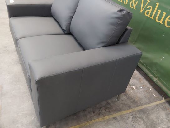 DESIGNER FIXED TWO SEATER SOFA GREY LEATHER 