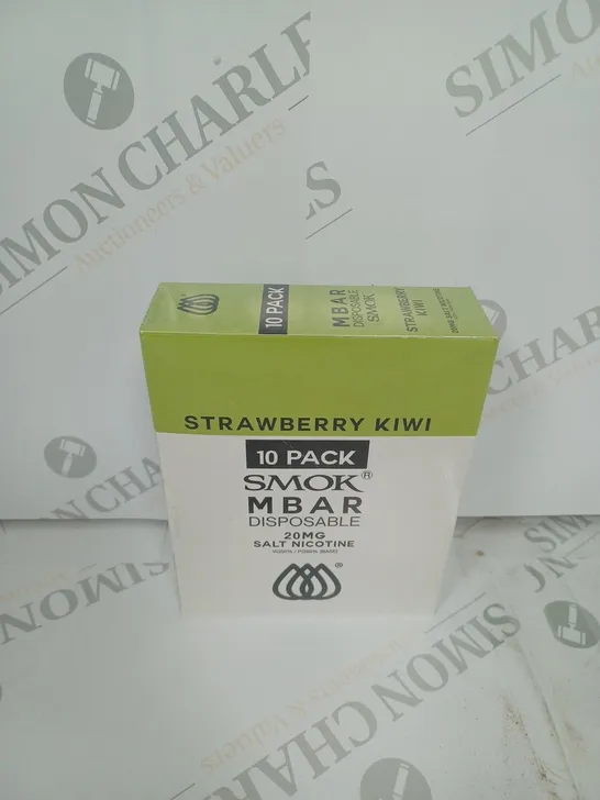 BOX OF APPROXIMATELY 10 BOXES OF STRAWBERRY KIWI 10 PACK SMOK M BAR DISPOSABLE 20MG SALT NICOTINE - SEALED