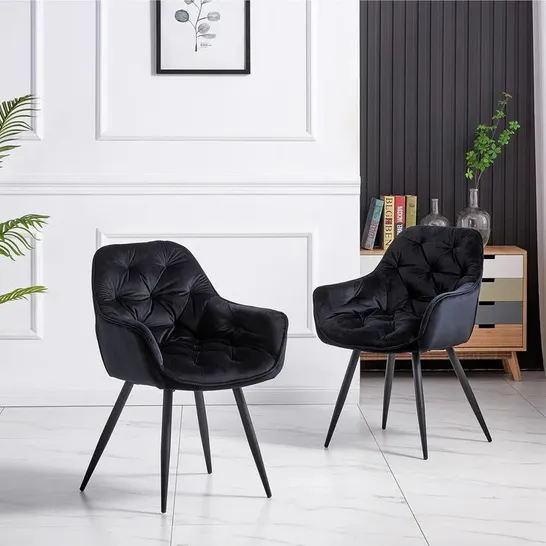 BOXED RUNGE VELVET ARMCHAIR, BLACK - SET OF 2 (1 BOX)