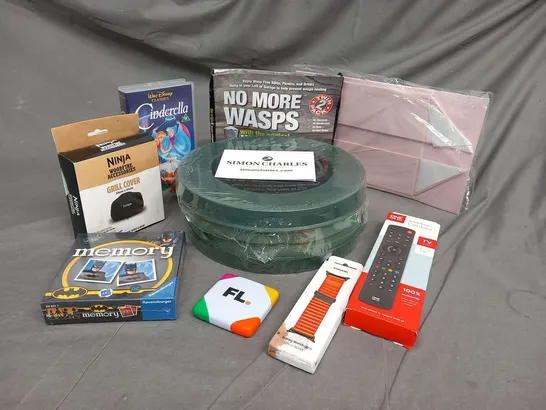 LARGE QUANTITY OF ASSORTED HOUSEHOLD PRODUCTS TO INCLUDE; NO MORE WASPS, CINDRELLA VHS, ONE FOR ALL REMOTE, BATMAN MEMORY GAME, NINJA GRILL COVER AND SCRATCH WORLD MAP