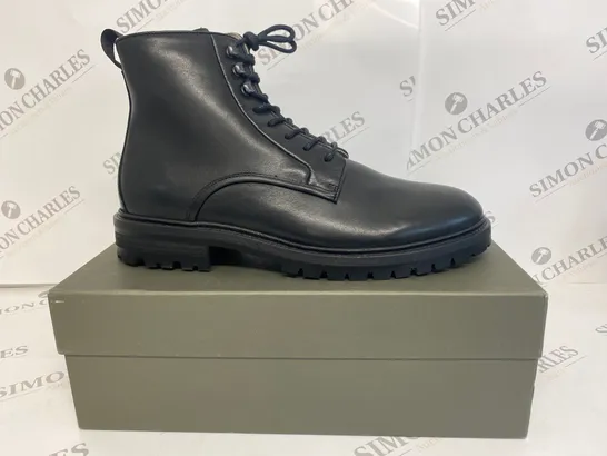 BOXED PAIR OF ALLSAINTS BLACK LAKER BOOTS SIZE 11