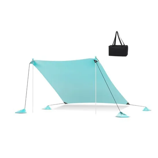 BOXED COSTWAY PORTABLE BEACH TENT 3 X 3M ANTI-UV UPF50+ SUN SHELTER WITH 4 SANDBAGS GROUND PEGS 2 POLES CARRY BAG FOR BEACH CAMPING - TURQUOISE