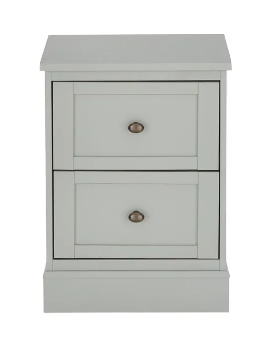 BOXED DARCY BEDSIDE TABLE IN LIGHT GREY (BOX WATER DAMAGED) 