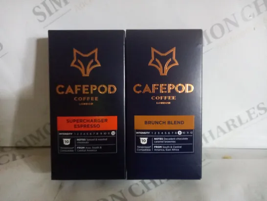 BOX OF APPROX 12 ASSORTED CAFEPOD CRAFT COFFEE PRODUCTS TO INCLUDE SUPERCHARGER ESPRESSO & BRUNCH BLEND 