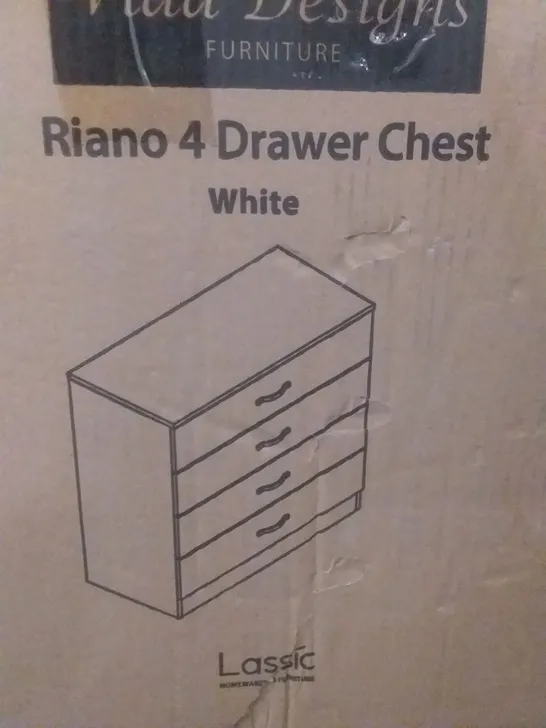 BOXED RIANO 4 DRAWER CHEST - WHITE 75 X 36 X 72CM