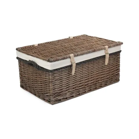 BOXED WICKER ROPE HANDLED STORAGE TRUNK