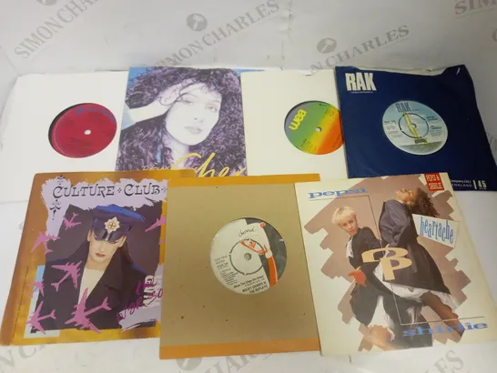 LOT OF APPROXIMATELY 20 VINYL SINGLES, TO INCLUDE CHER, CULTURE CLUB, PEPSI & SHIRLIE, ETC