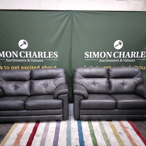 QUALITY BRITISH MADE HARDWOOD FRAMED G-PLAN STANTON REGENT CHARCOAL LEATHER PAIR OF TWO SEATER SOFAS